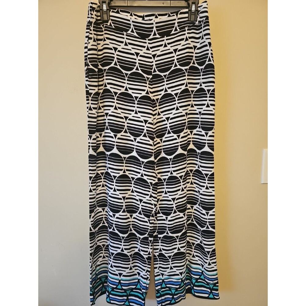 Kaari Blue black and white Flowy Casual Pants Size Medium
